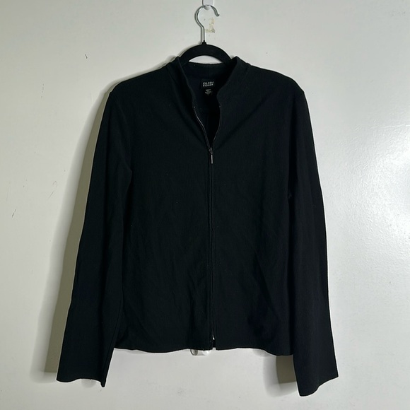 Eileen fisher black rib zip up top size large quite luxury minimalist neutral - Picture 3 of 10